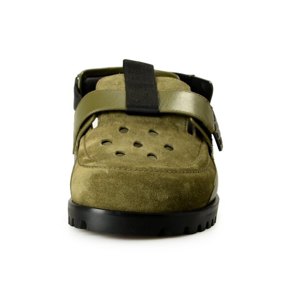 Versace Men\'s Olive Green Suede & Leather Sandals Shoes US 9 IT 42